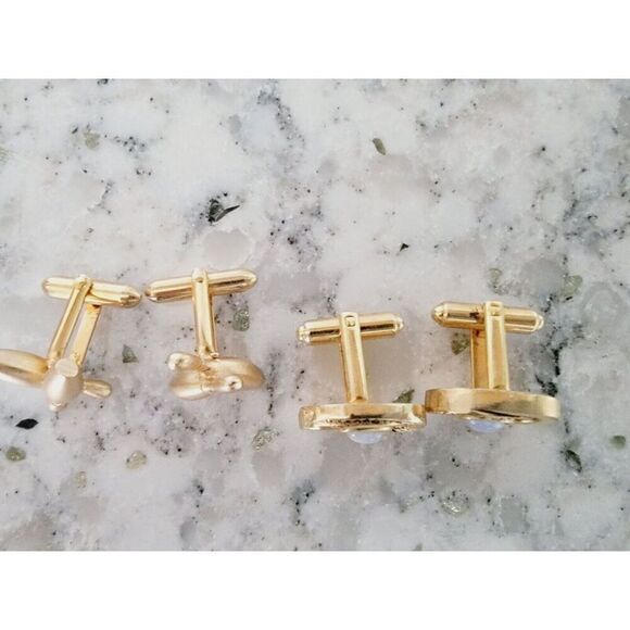 Cuff Links Lot Of 4 Bowling Pins Faux Emerald Etc Vintage Gold & Silver Tone - Picture 4 of 9